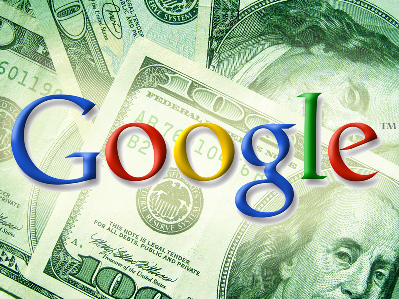 Google logo over money