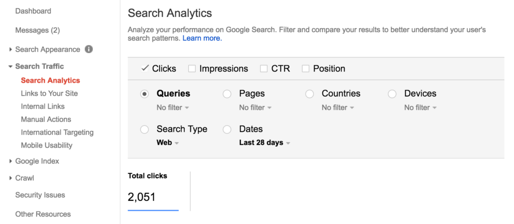 Search Analytics Module of Search Console