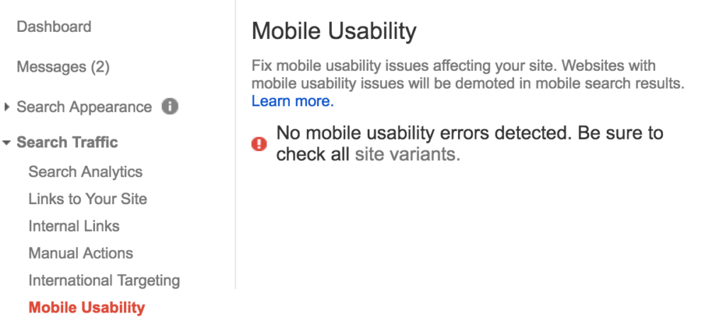 Mobile Usability Module in Google Search Console