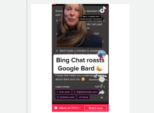 Screenshot of TikTok video where Bing Chat roasts Google Bard