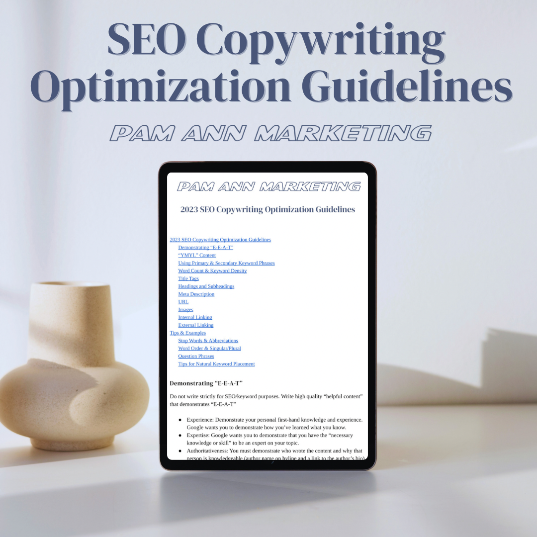 Image of a tablet showing the SEO Copywriting Optimization Guidelines document