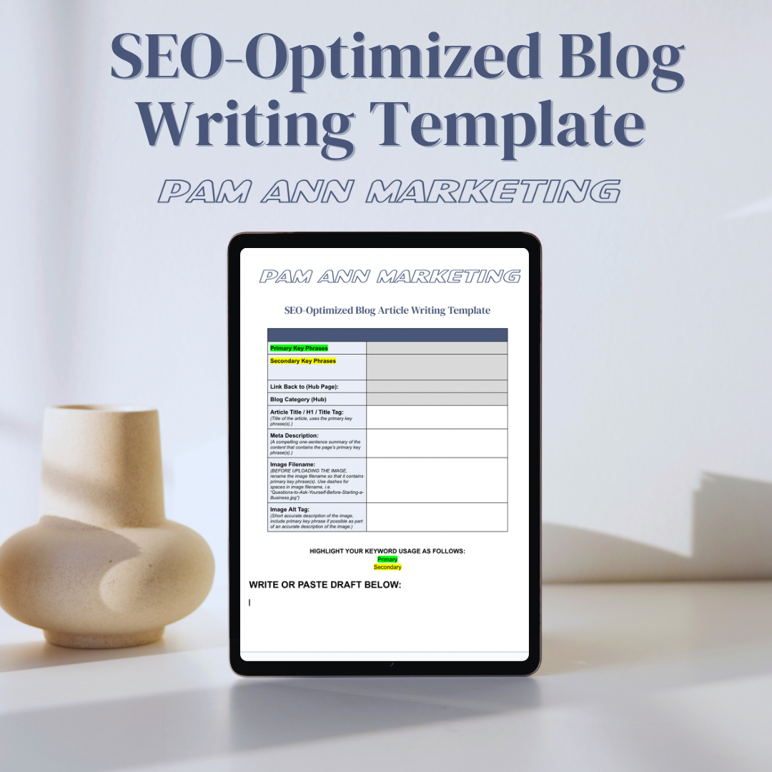Picture of a tablet with a screenshot of the SEO-Optimized Blog Writing Template